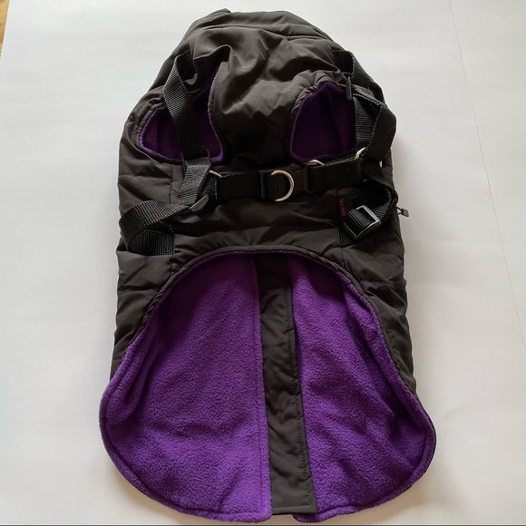 Fleece Lined Dog Jacket Black/Purple Size XXL - Picture 2 of 11